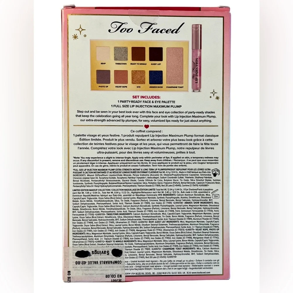 HP Too Faced Pop The Cork Eyeshadow Palette & Lip Injection - Pink New with Tags